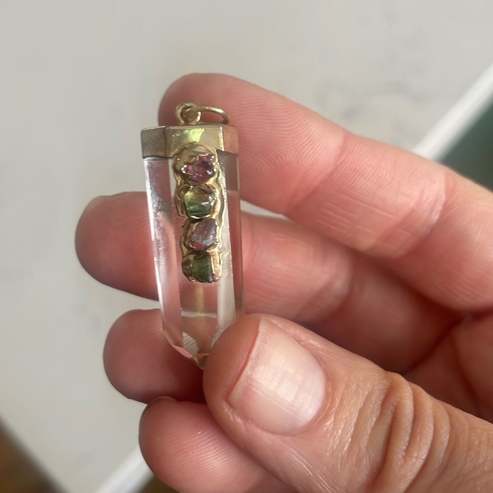 Quartz and tourmaline crystal pendant